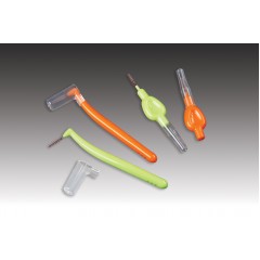 Plasdent ANGLE BRUSHES-TIGHT, Orange & Green Assorted, (50pcsbox)